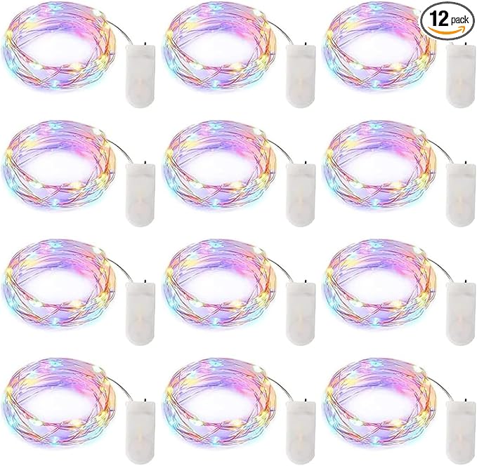 Minetom 12 Pack Pastel Fairy Lights Battery Operated String Lights - 7ft 20 LED Waterproof Short Micro Firefly Lights for Easter Day Decor, DIY Craft, Wedding Table Centerpieces, Flowers