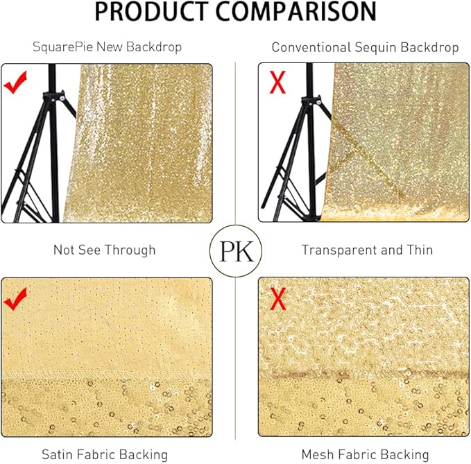 SquarePie Sequin Backdrop Curtain Not See Through Background for Wedding Party 7FT x 7FT Gold