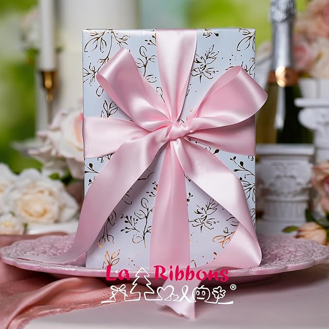LaRibbons 1 Inch 50 Yard Double Faced Satin Ribbon,Rose Pink Satin Craft Fabric Ribbon for Gift Wrapping Floral Bouquets Wedding Party Decoration