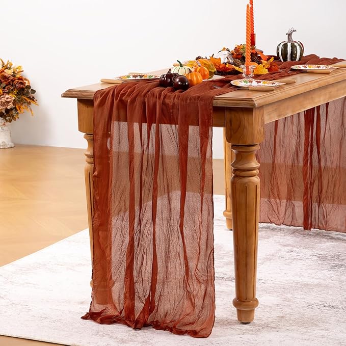 Terracotta Cheesecloth Table Runner 10 Pack Fall Burnt Orange Cheese Cloth Table Runners 120 Inches Rust Thanksgiving Fall Table Decorations for Friendsgiving Wedding Bridal Baby Shower Party