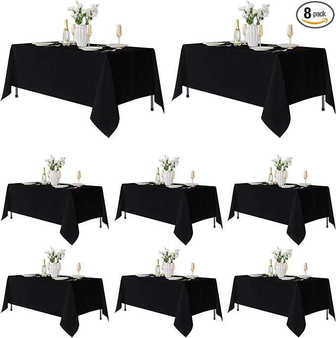 Fitable 8 Pack Table Cloth Rectangle Table: Stain and Wrinkle Resistant Tablecloth Rectangular, Washable Polyester Tablecloths for Wedding Party Dining Banquet Event Catering(Black, 70x120 Inch)