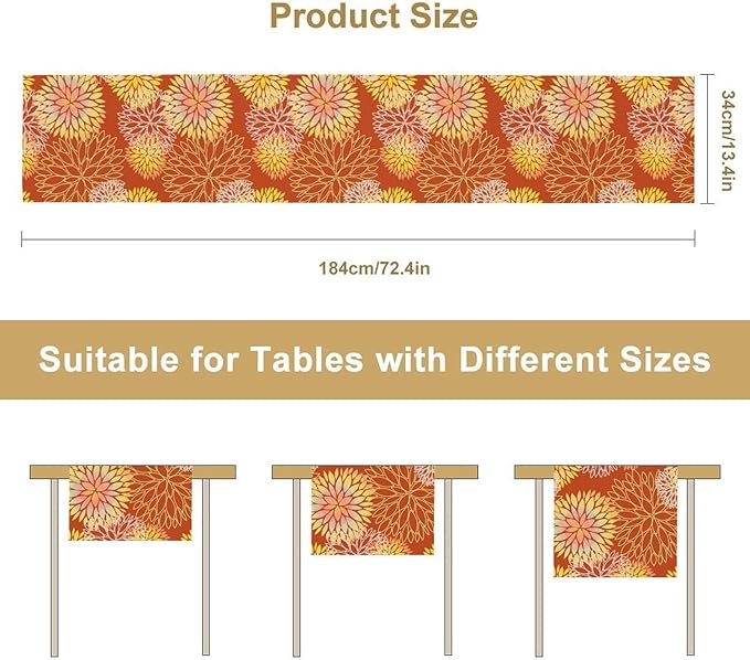 Yellow Floral Table Runner, Chrysanthemum Autumn Spring Summer Vintage Modern Linen Geometric Table Runner for Kitchen Living Room Bedroom Party Holiday, 13x108 Inch