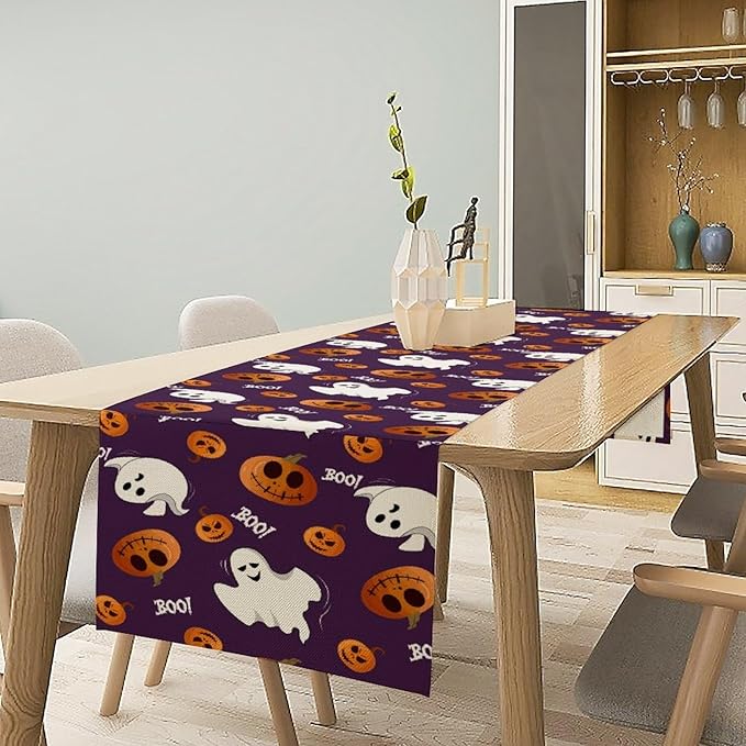 Halloween Table Runner,Ghost Pumpkin Halloween Table Runner for Kitchen Dining Table Decoration Home Party Decor 13x36 Inch