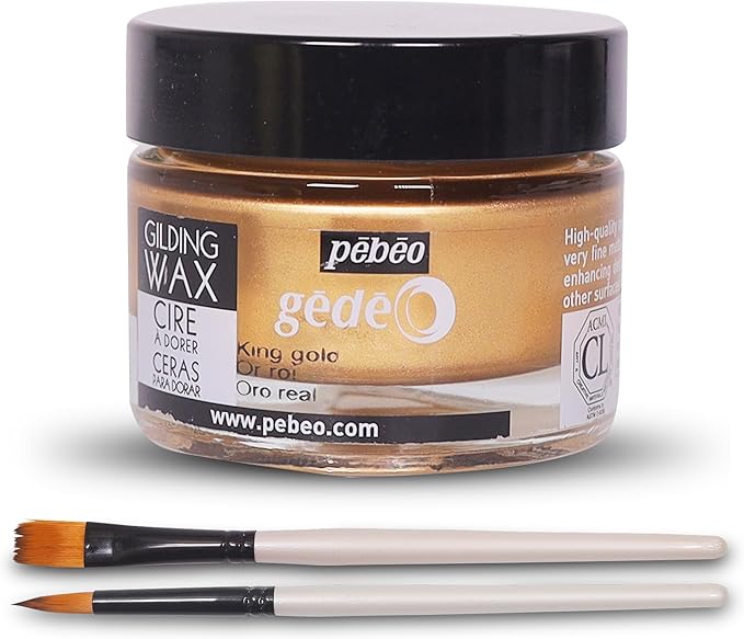 Pebeo Gilding Wax 30ml – King Gold Gilding Wax for Crafting, Antiquing Wax For Crafts and Professional Finishing – Gilding Wax for Wood, Metal, Glass, and More Bundled with Moshify Application Brushes