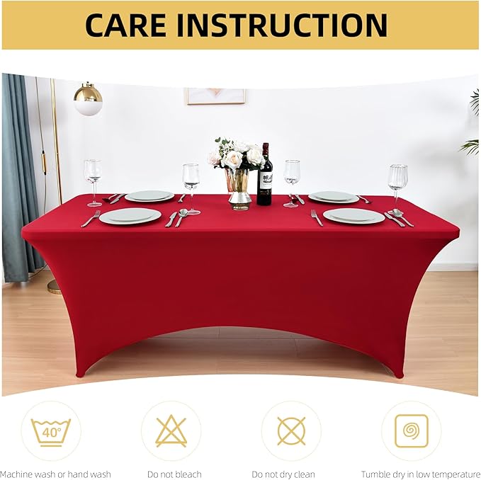 6-Pack 6ft Spandex Table Covers for Rectangle Standard Folding Tables - Wrinkle Resistant Stretch Tablecloths - Ultimate Fitted Table Protector for Parties, Trade Shows, Wedding