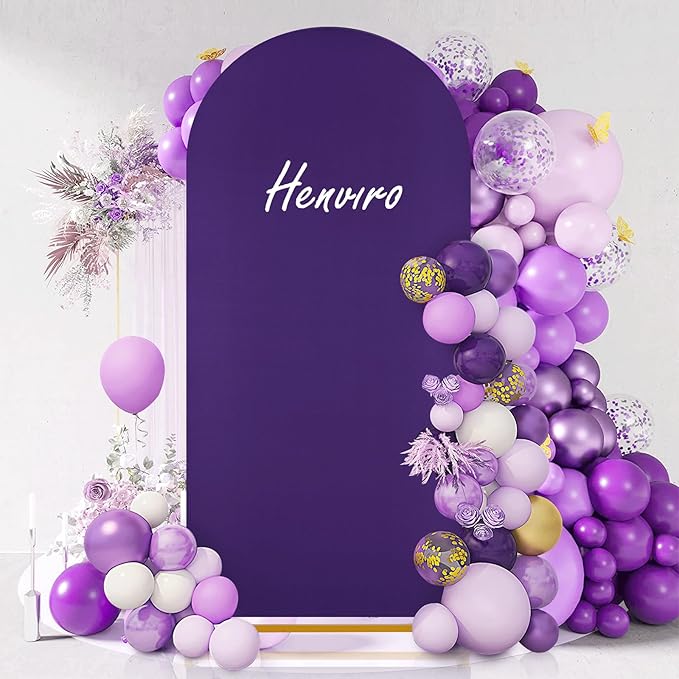 SoarDream Purple Wedding Arch Backdrop Cover 6.6FT Spandex Fitted Purple Wedding Arch Covers Round Top Chiara Arches Backdrop Cover Fabric for Baby Shower Balloon Party Decoration