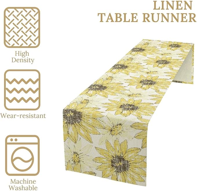 Chrysanthemum Vintage Floral Table Runner, Elegant Grunge Gray Sunflower Spring Summer Elegant Pattern Artichokes Flower Table Runner for Party Kitchen Dining Living Room Decor, 13x120 Inch