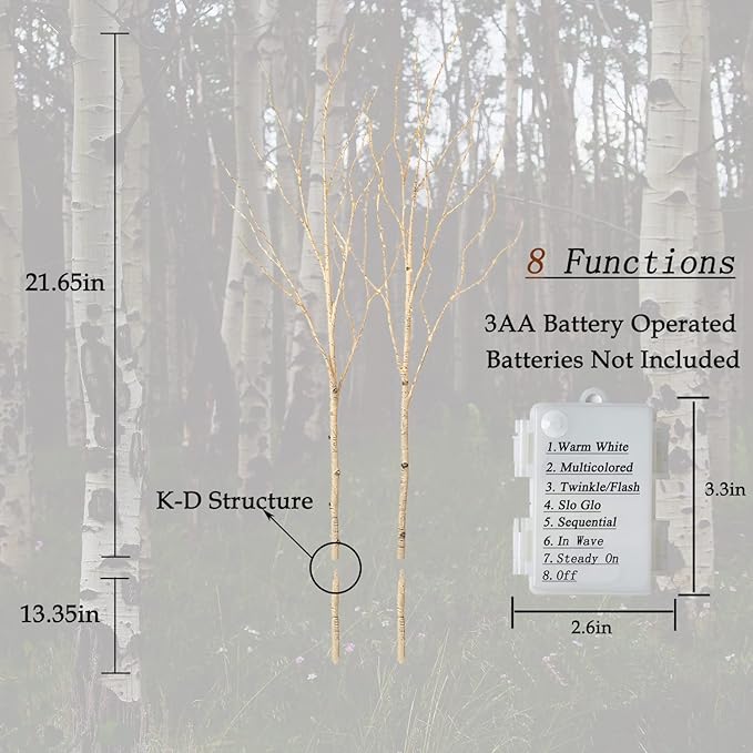 Hairui Lighted Birch Branches Battery Operated with 8 Functions 100 Multi Color and Warm White Lights, Pre Lit Twig Branches for Easter Christmas Party Room Decoration