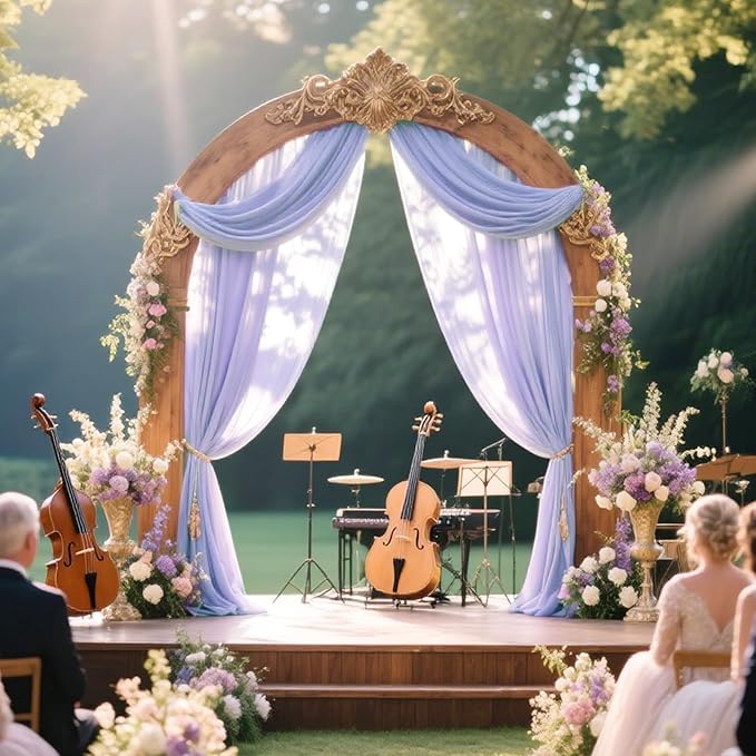 VOK Lavender Wedding Arch Draping Fabric Chiffon Curtains, 29in x 18Ft Sheer Chiffon Outdoor Curtain for Wedding Ceremony Birthday Party Decoration (Lavender,4 Panel)