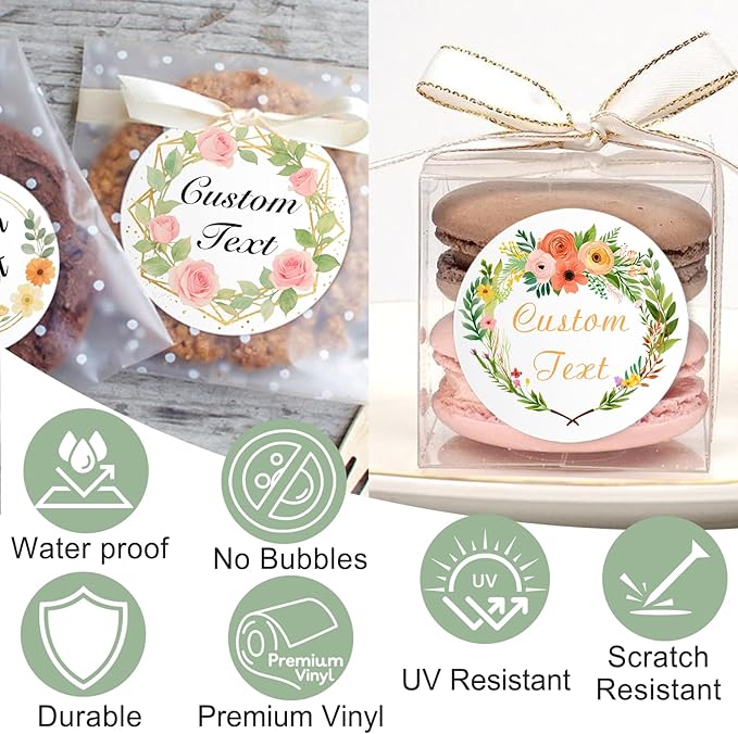 Custom Personalized Stickers Label for Wedding Favors Business Logo Birthday Party Customized Sticker Vinyl Labels Customize Gift Label Stickers 50-1000 Pack