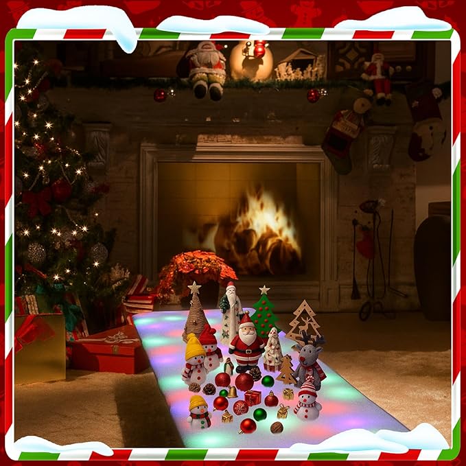 VIHOSE Christmas Snow Blanket with LED Lights String Pre Lit Artificial Fake Snow Blanket Roll Lighted Table Runner for Christmas Tree Village Display Winter Holiday Decor(Colorful Light,59'' X 16'')
