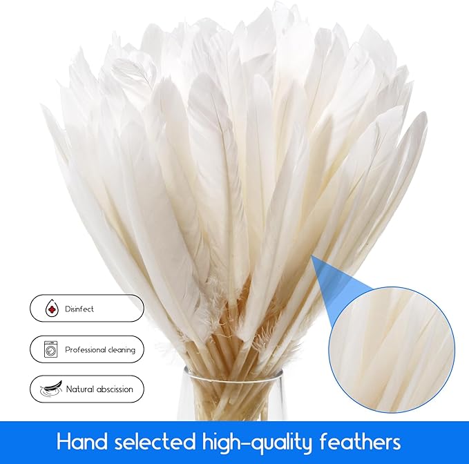 FeelfunFeather 120pcs White Goose Cochettes Feather Natural Bulk 4-6 inch 10-15cm for Wedding Party Christmas Halloween Decorations DIY Crafts