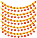 5 Pcs Diwali Artificial Marigold Garland with Pearls Decor, 4.5 Feet Artificial Marigold Flowers for Indian Pooja Diwali Home Mantle Decor Long Strands for All Year Decoration (Yellow＆Orange&Red)