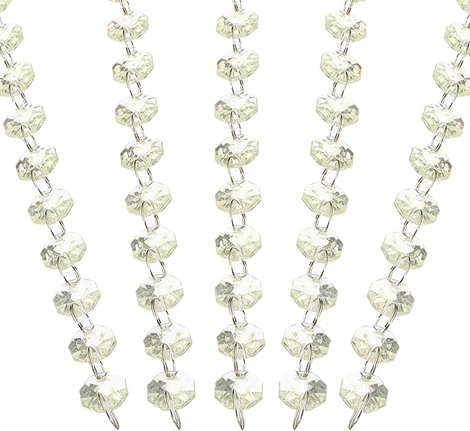 PATIKIL 14 mm Crystal Garland Strands, 32.8 Ft Acrylic Octagon Chandelier Bead Chains String for DIY Craft Wedding Party Home Decorative Jewelry Making, Champagne