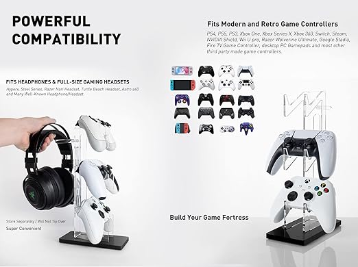 OAPRIRE Universal 3 Tier Controller Holder and Headset Stand for PS4 PS5 XBOX ONE SWITCH, Controller Stand Gaming Accessories, Build Your Game Fortresses (Black)