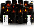Flameless Candles with Embedded Star String - Battery Operated LED Candles, with Remote,12 Black Flickering Candles for Christmas, Weddings, Home Decor & Party,(D 2.3"×H 5" 6" 7")