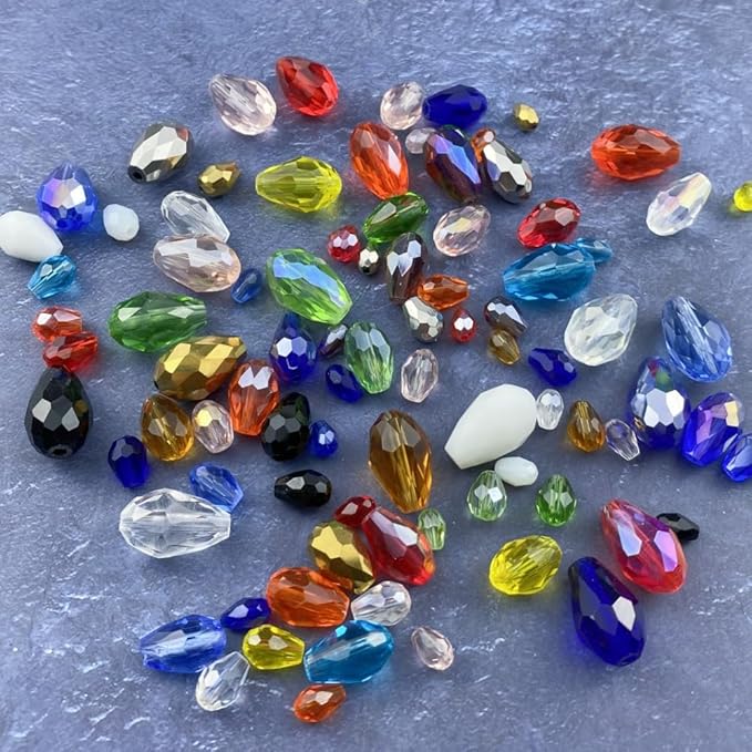 130pcs 6x8mm Teardrop Crystal Glass Beads Vertical Hole Faceted Glass Teardrop Spacer Beads for Bracelets Necklace Earring DIY Jewelry Making Craft(Purple AB)