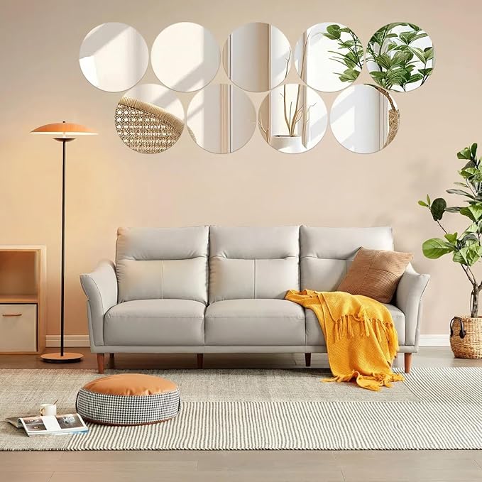 9PCS Round Mirrors for Centerpieces, 12 Inch Acrylic Mirrors Candle Plate Circle Mirror Candles Trays Large Wedding Mirror Tiles for Table Centerpieces Birthday Party Decorations, Crafts, Wall Decor