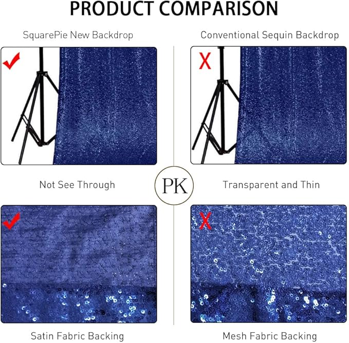 SquarePie Sequin Backdrop Not See Through Thick Stain Background for Photography Glitter Curtain Party 8FT x 8FT Navy Blue