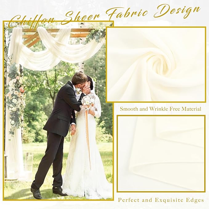 Wedding Arch Draping Fabric 2 Panels 20Ft Length x 28" Width Ivory Arch Drapes Chiffon Fabric Sheer Curtains Backdrop for Party Bridal Ceremony Ceiling Decor Wedding Stage Reception Decorations