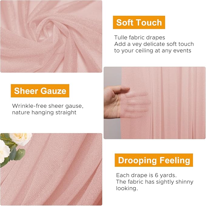 Wedding Arch Draping Fabric 6 Panels 28.7" x 20FT Blush Sheer Chiffon Backdrop Drapes for Wedding Ceremony Birthday Party Bridal Shower Outdoor Decoration