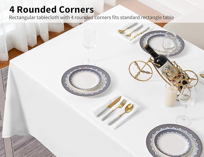 Surmente 2 Pack White Rectangle Tablecloth 90 x 132-inch Rectangular Polyester Table Cloth for Weddings, Banquets, or Restaurants