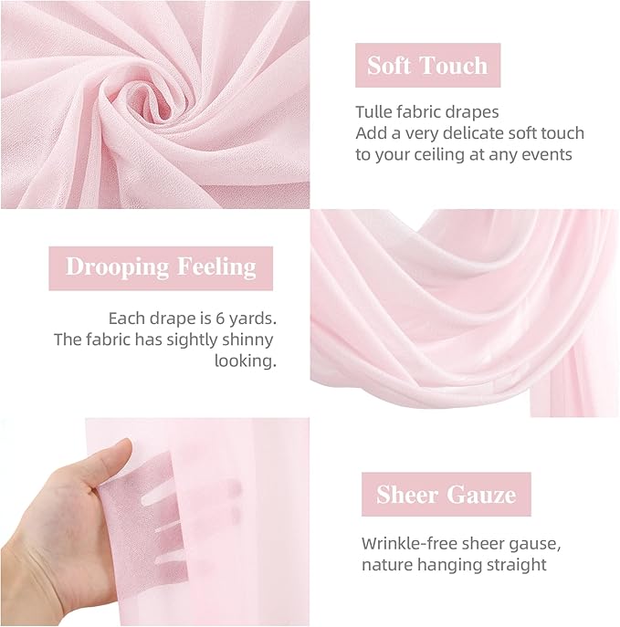 Wedding Arch Draping Fabric, 2 Panels 28" x 19Ft Blush Arch Drapes Sheer Backdrop Curtain for Wedding Ceremony Party Ceiling Decor