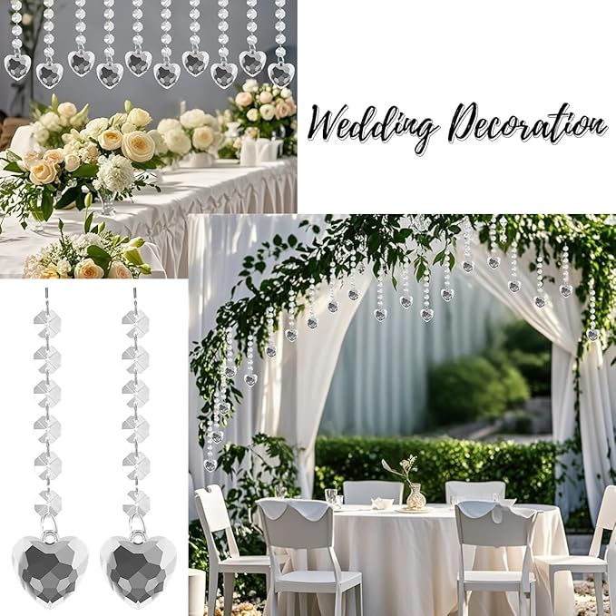 100 Pack Hanging Crystals - Clear Acrylic Prisms Pendant Ornaments for Christmas Tree, Centerpieces, Chandelier, Window & Home Decor, Ideal for Weddings, Parties Decorations (Heart)