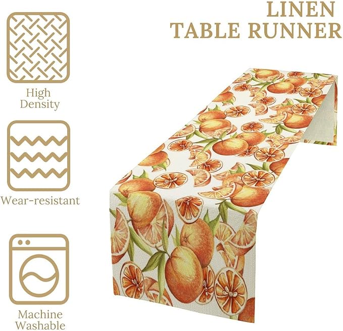 Spring Summer Orange Citrus Table Runner Sweet Fruit Botanical Print Little Cutie Dinner Runner for Farmhouse Baby Shower Party Holiday Home Kitchen Dining Table Decor 13x60