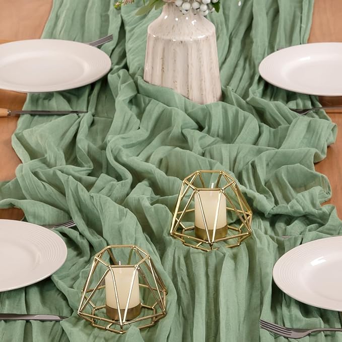 MLMW 4 Pack Sage Green Table Runner Cheesecloth Boho Gauze Rustic Cheese Cloth Table Runner 160 inch Sheer 13.3ft for Wedding Party Baby Bridal Shower Birthday