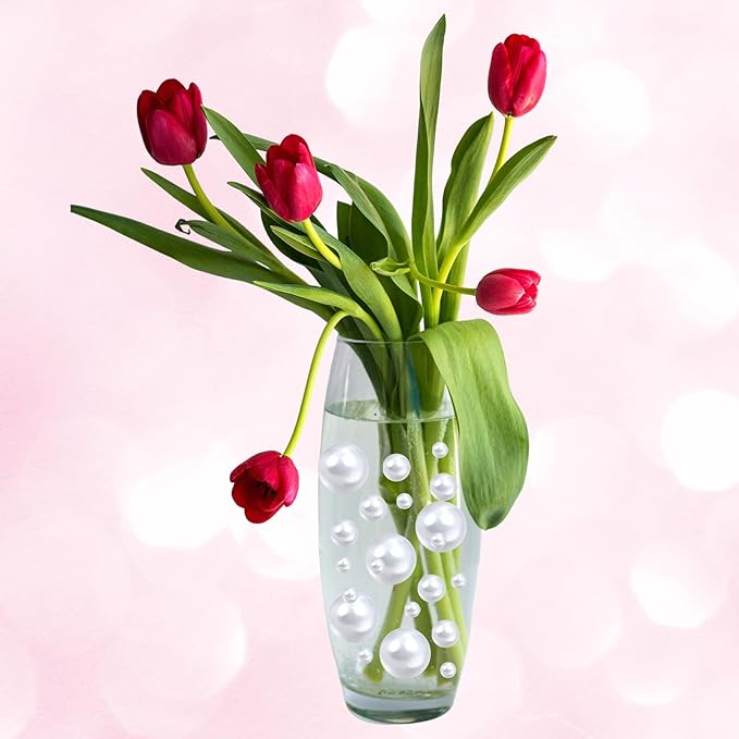 Floating Pearls for Centerpieces Vases, 250PCS White No Hole Fake Pearl Beads and 4000PCS Water Beads for Vase Filler Floating Beads for Wedding Home Party Decoration (White 8/14/20mm)