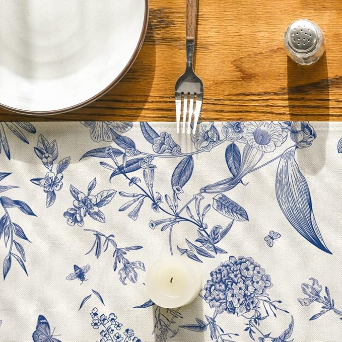 Artoid Mode Monochrome Sketch Birds and Flowers Spring Table Runner, Seasonal Summer Fall Kitchen Dining Table Decoration for Home Party Decor 13x108 Inch