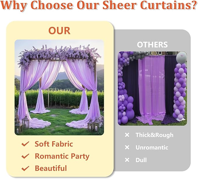 DUOBAO Chiffon Backdrop Curtain-2 Panels 29"x108" Wedding Drapes Lavender Sheer Beach Curtains for Living Room Voile Window Curtain Photography Background (29''x108''x2pcs, Lavender)