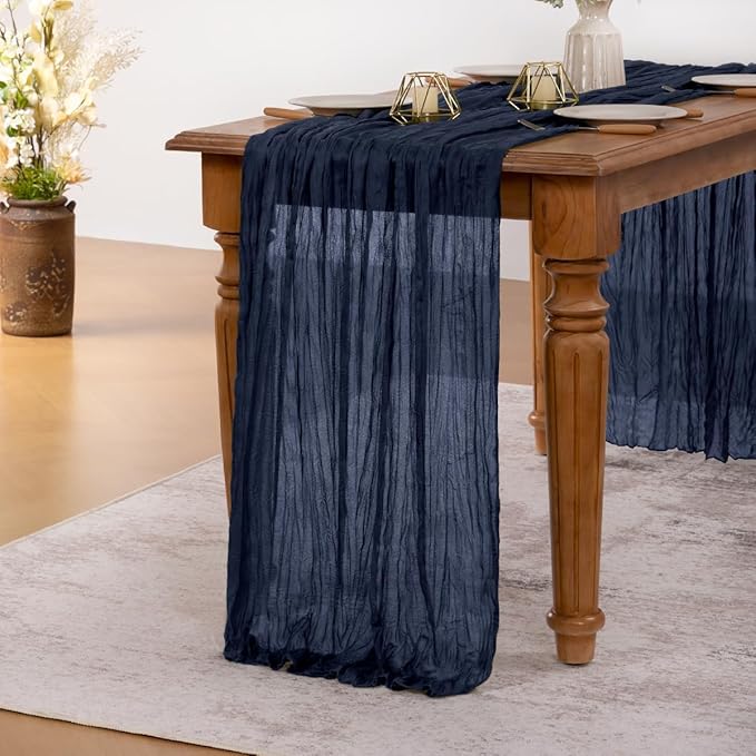 MLMW Navy Blue Table Runner Cheesecloth Boho Gauze Rustic Cheese Cloth Table Runner 160 inch Sheer 13.3ft for Graduation Wedding Party Baby Bridal Shower Birthday