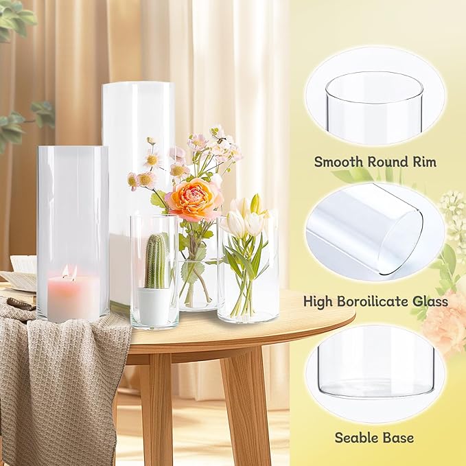 72pcs Glass Vase Cylinder Vases for Centerpieces Small Flower Glass Vases Home Decor Centerpiece Table Clear Flower Vase Decorations for Wedding＆Holiday 4,6,7.5,8,8,10 Inch Tall