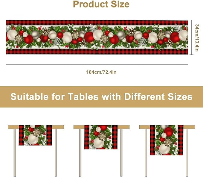 Christmas Table Runner,Seasonal Winter Xmas Holiday Farmhouse Table Cloth Kitchen Dining Table Decoration for Home Party Decor 13x70 Inch