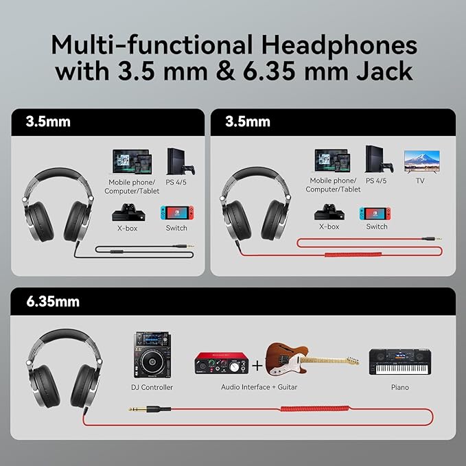 OneOdio Wired Over Ear Headphones Hi-Res Studio Monitor & Mixing DJ Stereo Headsets with 50mm Drivers and 1/4 to 3.5mm Jack for AMP Computer Recording Podcast Keyboard Guitar Laptop - Black