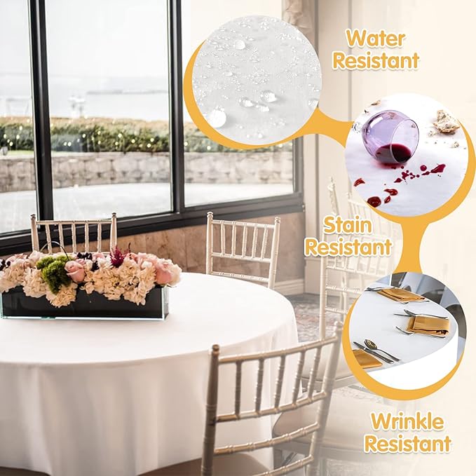 BRILLMAX 10 Pack White Round Tablecloths 90 Inch - Circle Bulk Linen Polyester Fabric Washable Table Cloth Cover for Wedding Reception Banquet Birthday Party Buffet Restaurant