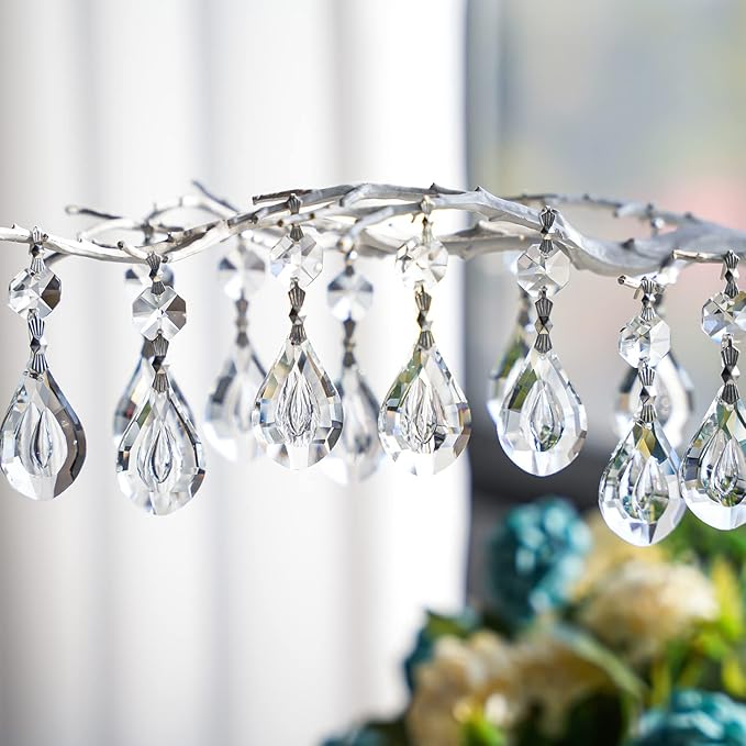20pcs 38mm Crystal Loquat Shape Chandelier Replacement,Hanging Clear Glass Crystals for Chandelier,Crystal Prisms Beads for Wedding Home Decoration