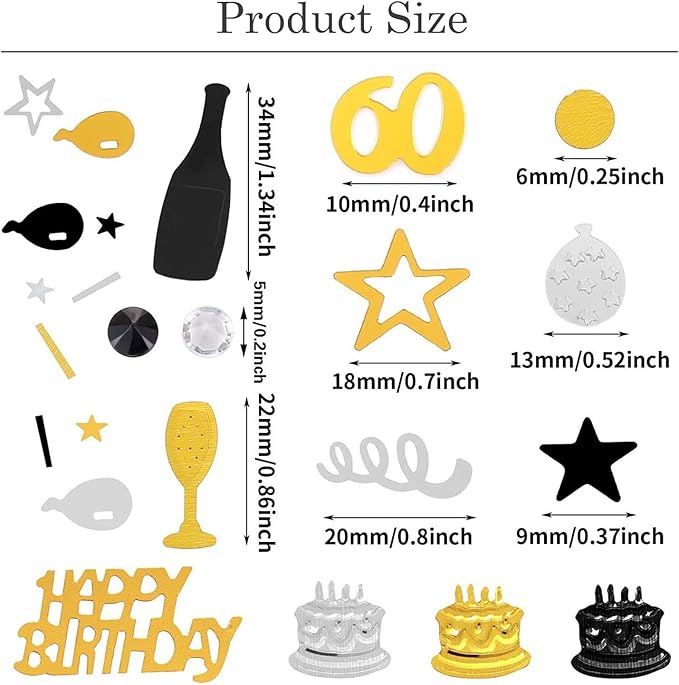 60th Birthday Confetti 50 Confetti Party for Table Metallic Foil Table Scatter Decoration Birthday Centerpieces for Party DIY Arts Crafting Supplies, Gold Black and Silver