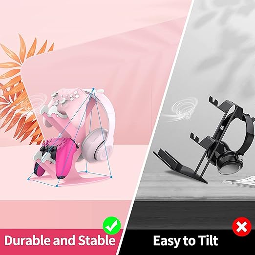 Controller Holder Pink, Game Controller Rack Headset Stand for Xbox Series X S/Xbox one / PS5 / PS4 / NS/PC/Headset, Aluminum Metal Headset Mount Universal Organizer for Video Game Accessories