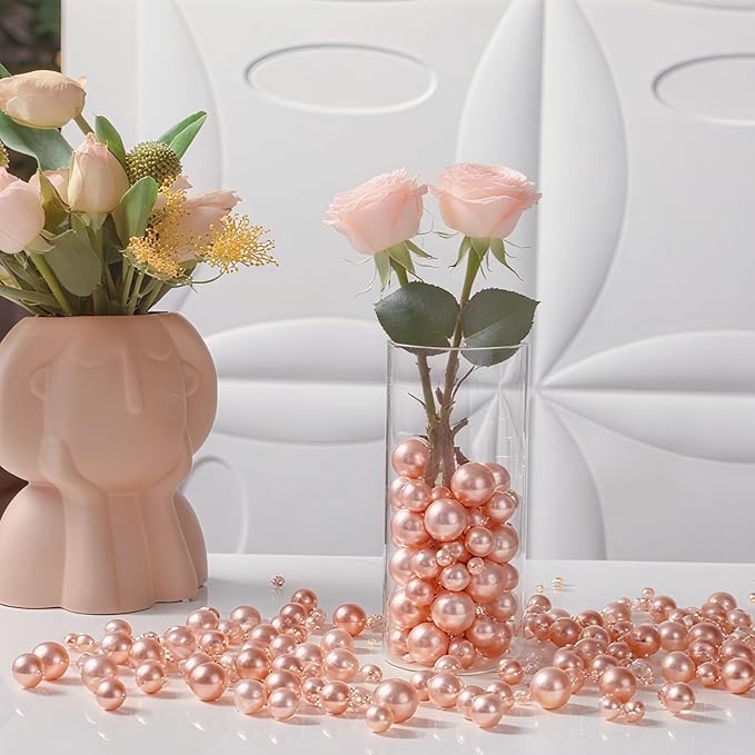 200 Pcs Vase Filler Beads Rosegold Pearl Beads for Vase No Hole Pearls for Centerpieces Vases Home Table Party Decor Wedding DIY 8/14/20mm