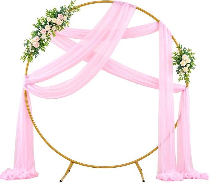 Wedding Arch Draping Fabric Backdrop 2 Panel 60" x 26Ft Pink Drapes Curtains for Wedding Reception Sheer Tulle Backdrop Curtain for Ceremony Birthday Party Baby Shower Arbor Ceiling Decorations