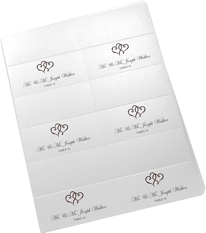 Linked Hearts Printable Place Cards, Chocolate (Choose Color), Set of 150 (25 Sheets), Laser & Inkjet Printers - Wedding, Party, Dinner, and Special Events - Made in the USA