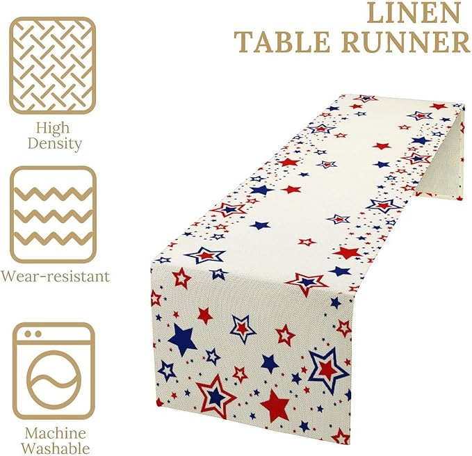 4th of July Table Runner, American Stars Patriotic Independence Day Table Runner for Indoor Outdoor Party Home Kitchen Dining Table Decor, Blue Red, 13x120inch