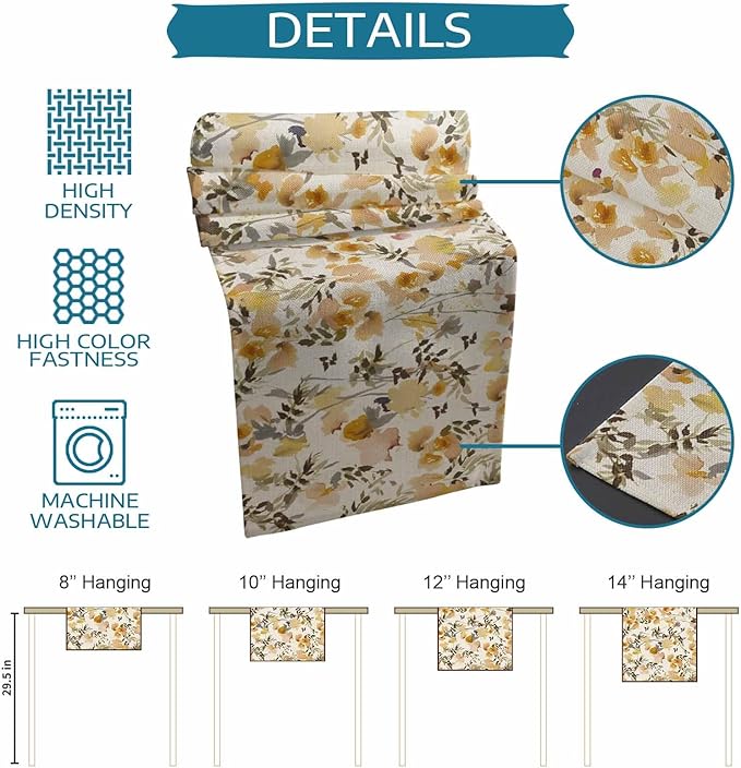 Vintage Orange Flower Cotton Linen Table Runner for Dining Kitchen, Wedding Outdoor Party Tablerunners Decoration, Farmhouse Botanical Floral Retro Dresser Scarf Coffee Tablecloth Runners 13x90 Inches