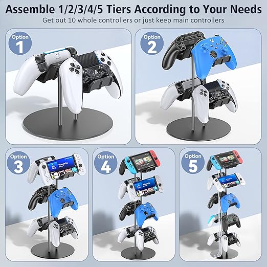 Kytok Gamer Gifts, Headset Stand 5 Tiers with Cable Organizer, Controller Stand Compatible with PS5/Xbox/Nintendo Switch/PS Portal/PS4, Headset Holder & Controller Holder for 10 Packs Controller