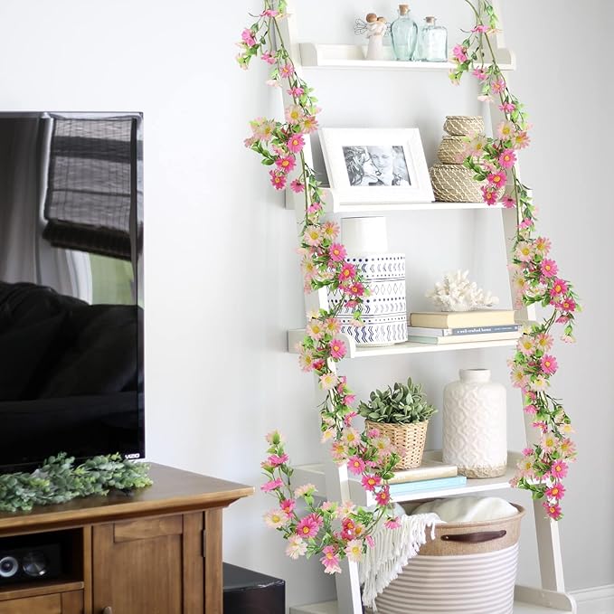 Silk Flower Garland Pink Wildflower Garland with Artificial Sunflower Daisy 6.5Ft Fake Hanging Vines for Party Wall Home Party Backdrop Wedding Indoor Baby Shower Decorations