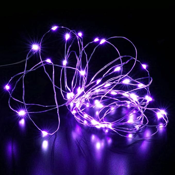 Aogist 50 Pack Fairy Lights 3 Modes 7ft 20 LED Waterproof,Battery Operated Silver Wire Firefly Starry Moon Mini String Lights for Mason Jars Christmas DIY Crafts Wedding Party Bedroom,Purple