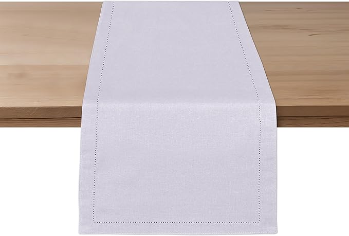 Ruvanti Linen Table Runner 72 Inches, Classic Hemstitch, Washable, Reusable, Non-Slipping, Stain Resistant- Perfect for Parties, Weddings, Dinners, Thanksgiving, Christmas, Indoor use – Lavender Grey